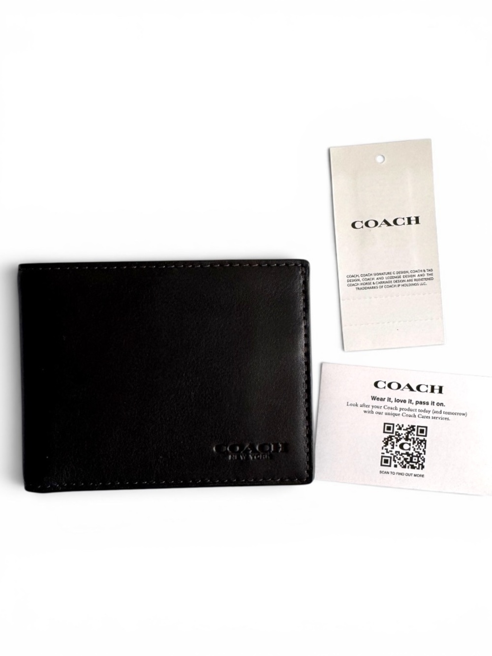 COACH Black Sport Calf Leather Bifold Wallet 6 Card Billfold NWT - Picture 4 of 8